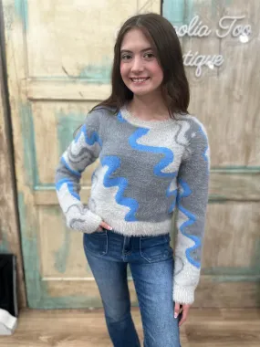 Charcoal Multi Color Wave Pattern Crop Knit Sweater Top Final Sale