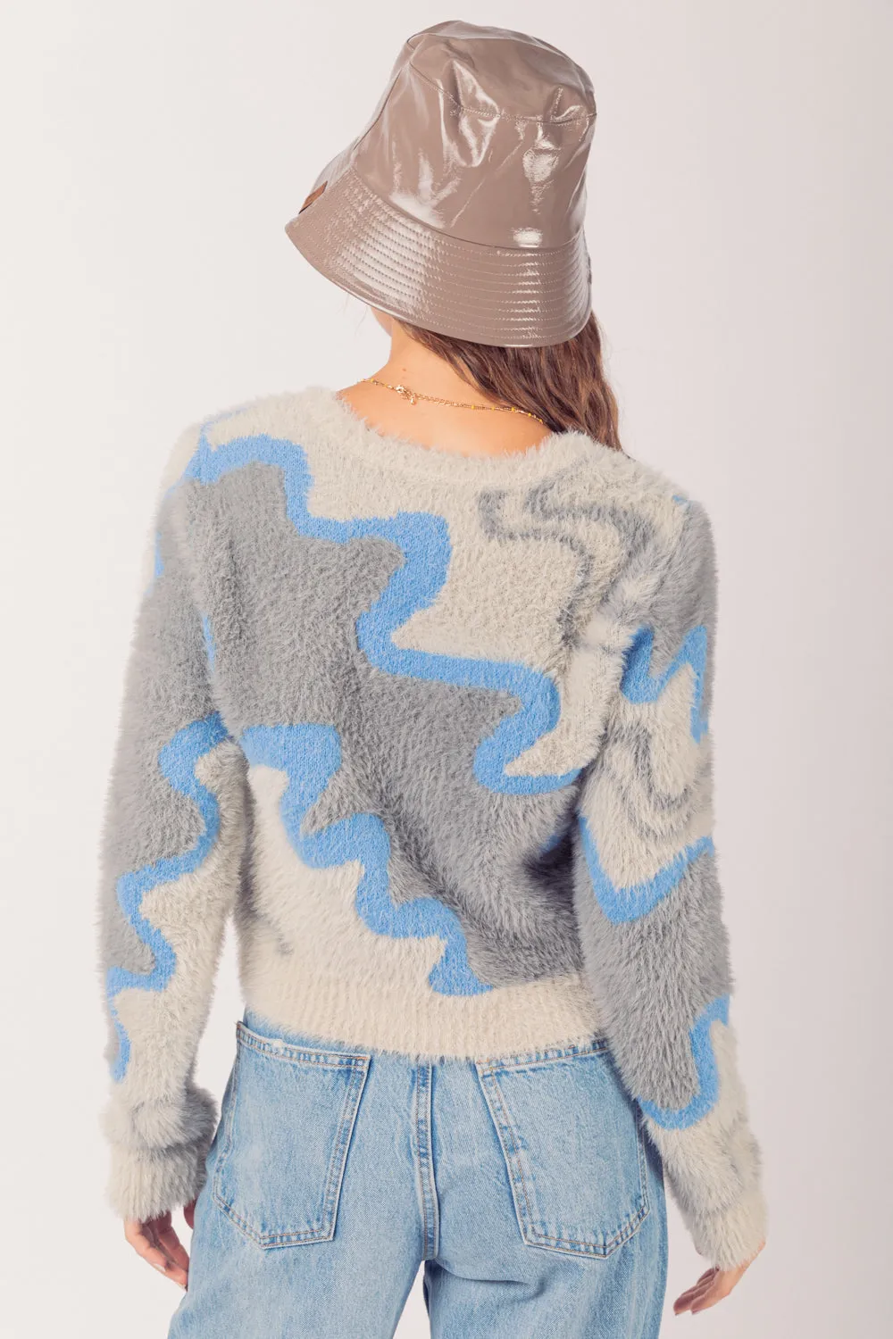 Charcoal Multi Color Wave Pattern Crop Knit Sweater Top Final Sale