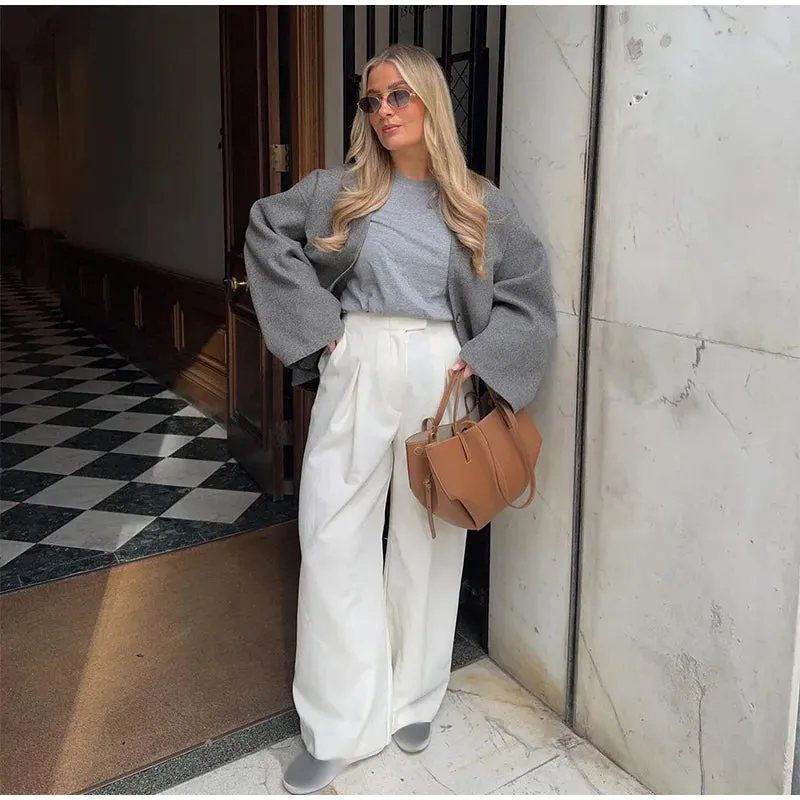 Classy loose fit sleeves double breasted fall blazer coat autumn jacket