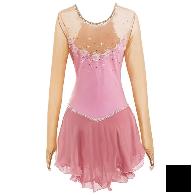 Competition Figure Skating Dress Rose with Flowers
