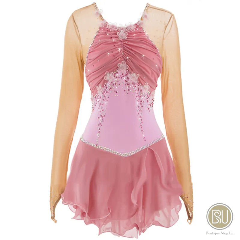 Competition Figure Skating Dress Rose with Flowers