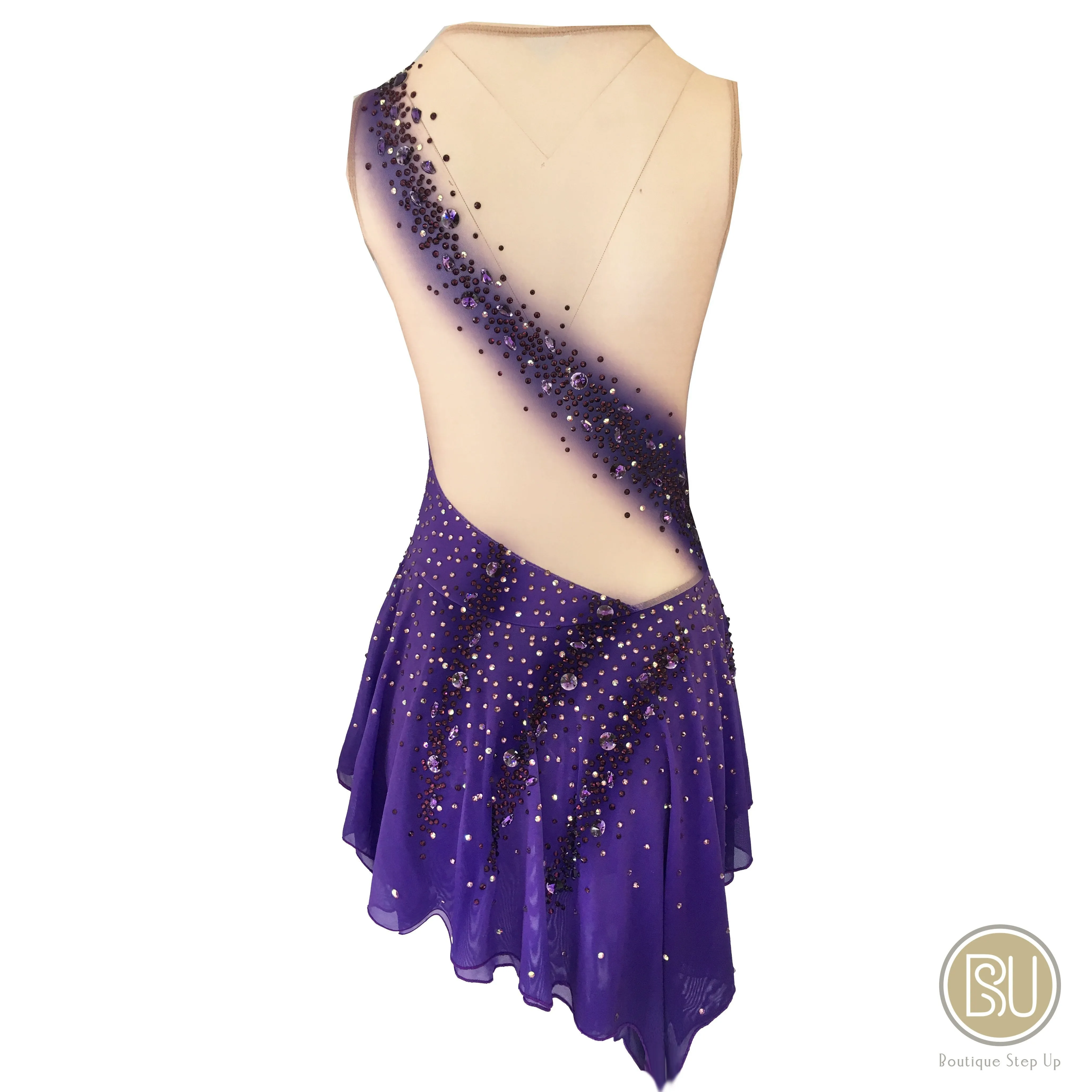 Competition Skating Dress Sleeveless Purple Crystals BSU11082