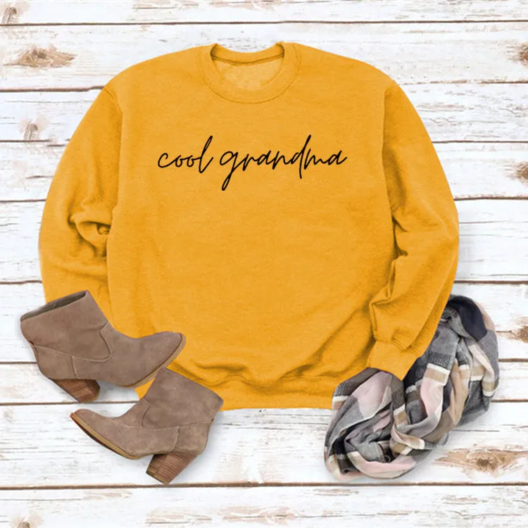 Cool Grandma Letter Simple Printing Round Neck Loose Long Sleeve Bottoming Sweater Women's Dress