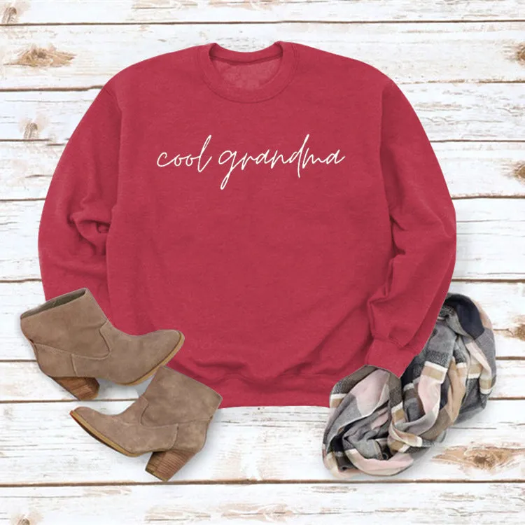 Cool Grandma Letter Simple Printing Round Neck Loose Long Sleeve Bottoming Sweater Women's Dress