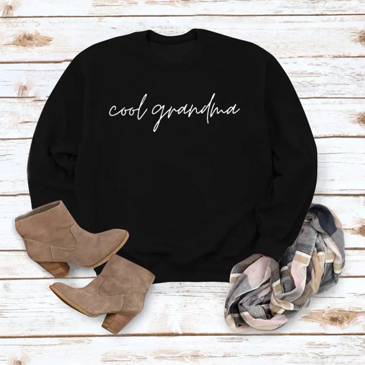 Cool Grandma Letter Simple Printing Round Neck Loose Long Sleeve Bottoming Sweater Women's Dress