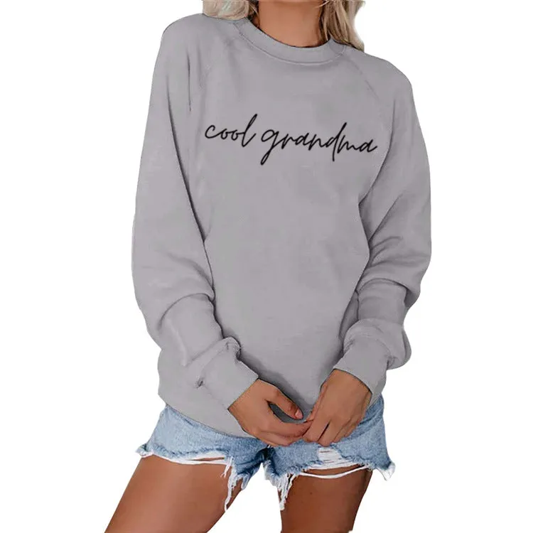 Cool Grandma Letter Simple Printing Round Neck Loose Long Sleeve Bottoming Sweater Women's Dress