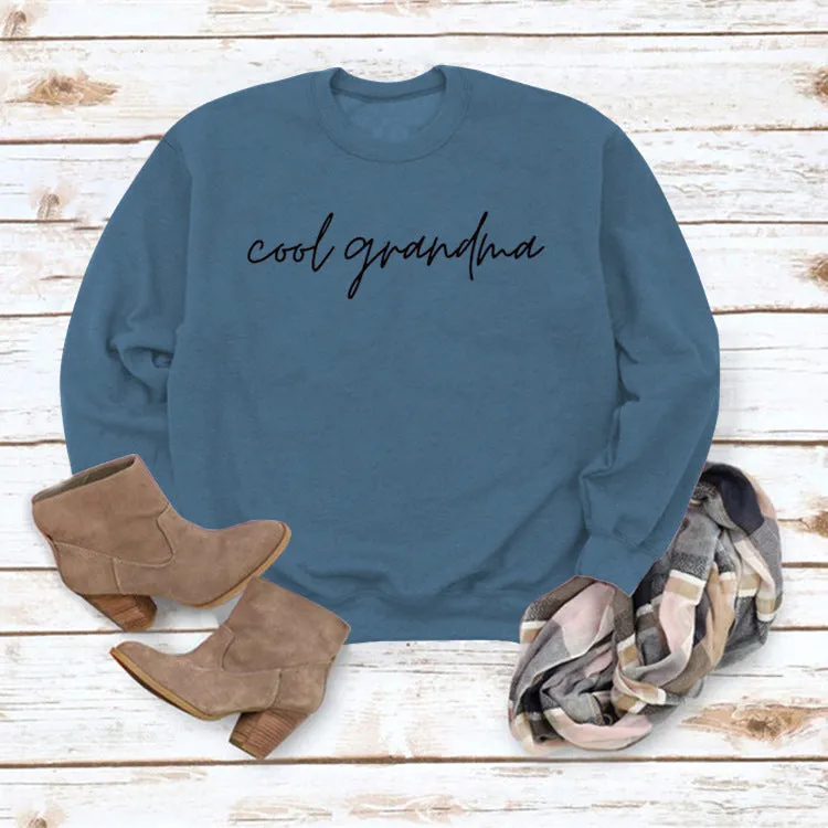 Cool Grandma Letter Simple Printing Round Neck Loose Long Sleeve Bottoming Sweater Women's Dress