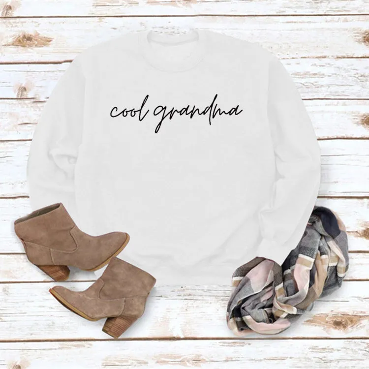Cool Grandma Letter Simple Printing Round Neck Loose Long Sleeve Bottoming Sweater Women's Dress