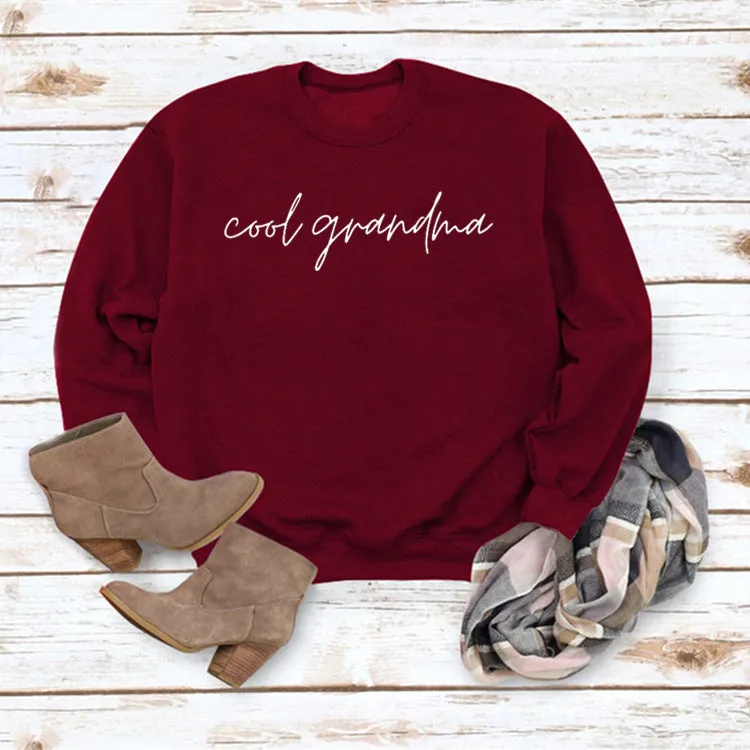 Cool Grandma Letter Simple Printing Round Neck Loose Long Sleeve Bottoming Sweater Women's Dress
