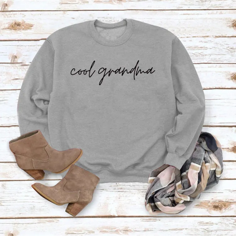 Cool Grandma Letter Simple Printing Round Neck Loose Long Sleeve Bottoming Sweater Women's Dress