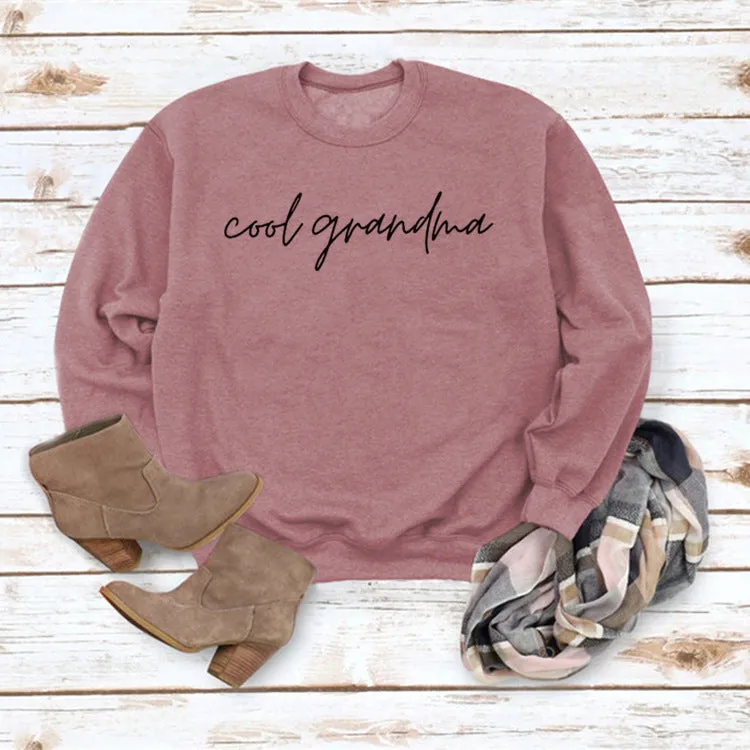 Cool Grandma Letter Simple Printing Round Neck Loose Long Sleeve Bottoming Sweater Women's Dress
