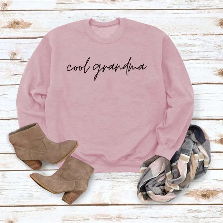 Cool Grandma Letter Simple Printing Round Neck Loose Long Sleeve Bottoming Sweater Women's Dress