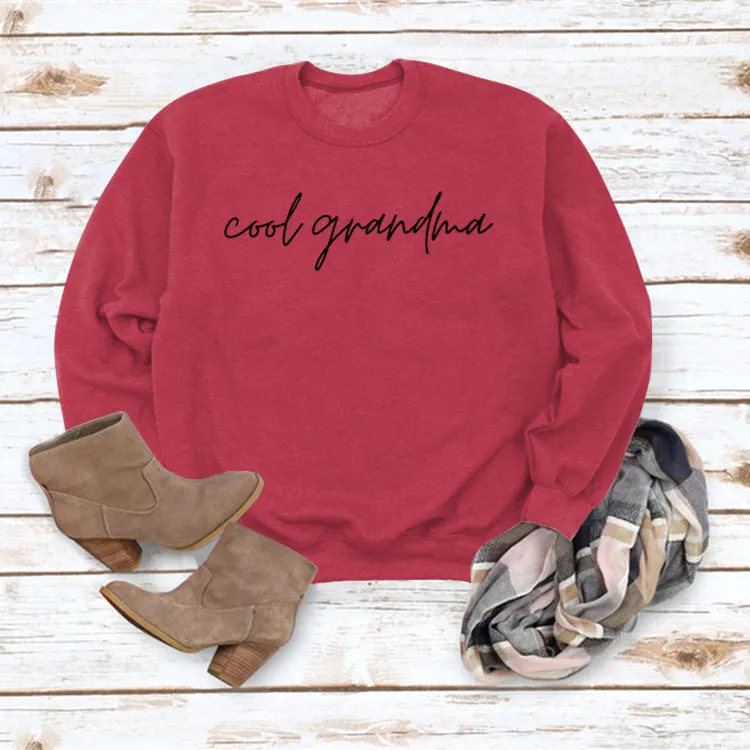 Cool Grandma Letter Simple Printing Round Neck Loose Long Sleeve Bottoming Sweater Women's Dress