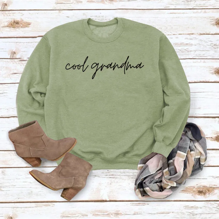 Cool Grandma Letter Simple Printing Round Neck Loose Long Sleeve Bottoming Sweater Women's Dress