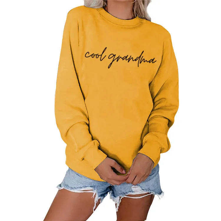 Cool Grandma Letter Simple Printing Round Neck Loose Long Sleeve Bottoming Sweater Women's Dress