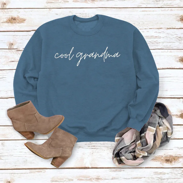 Cool Grandma Letter Simple Printing Round Neck Loose Long Sleeve Bottoming Sweater Women's Dress
