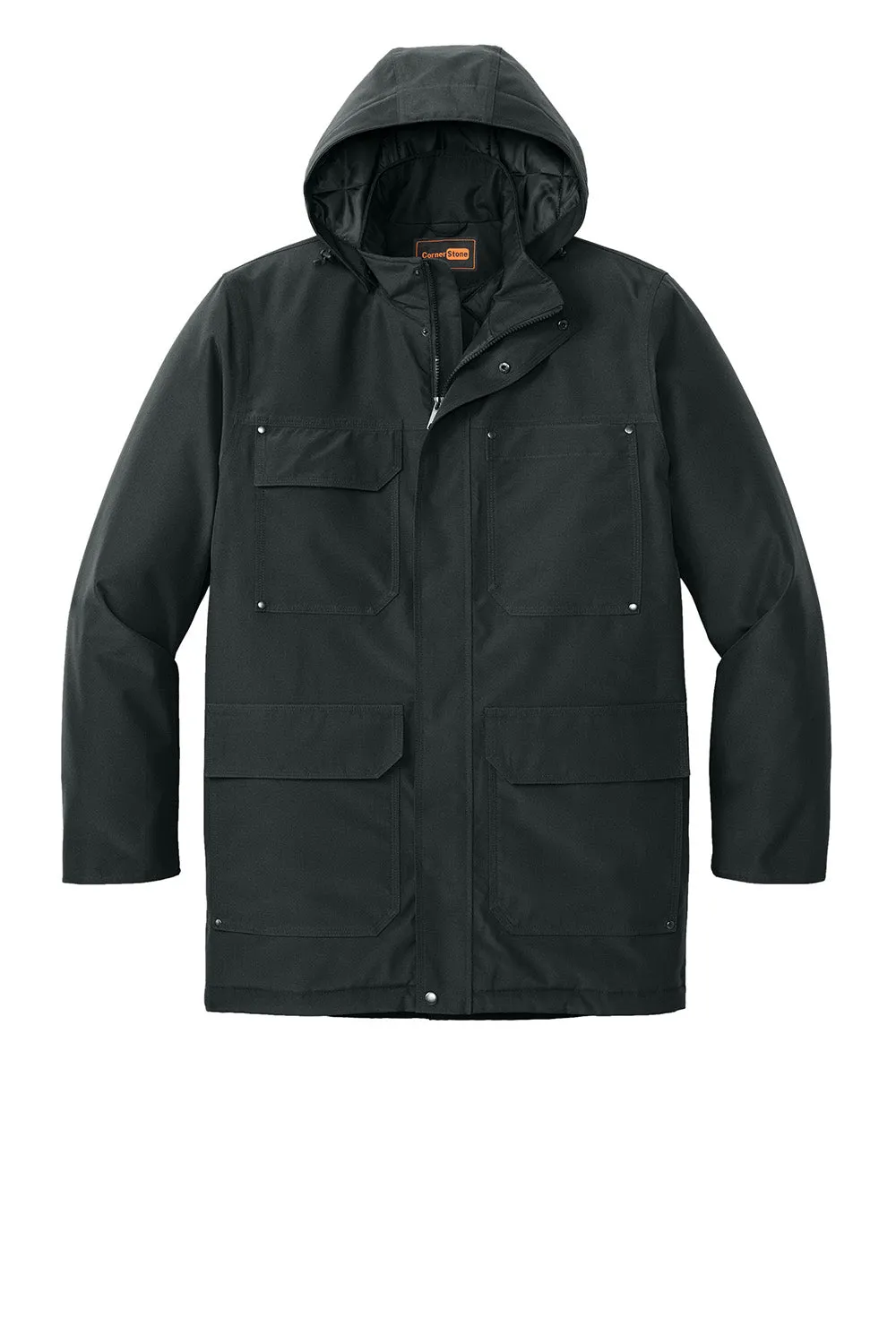 CornerStone Mens Elements Wind & Water Resistant Insulated Full Zip Hooded Parka - Black - New