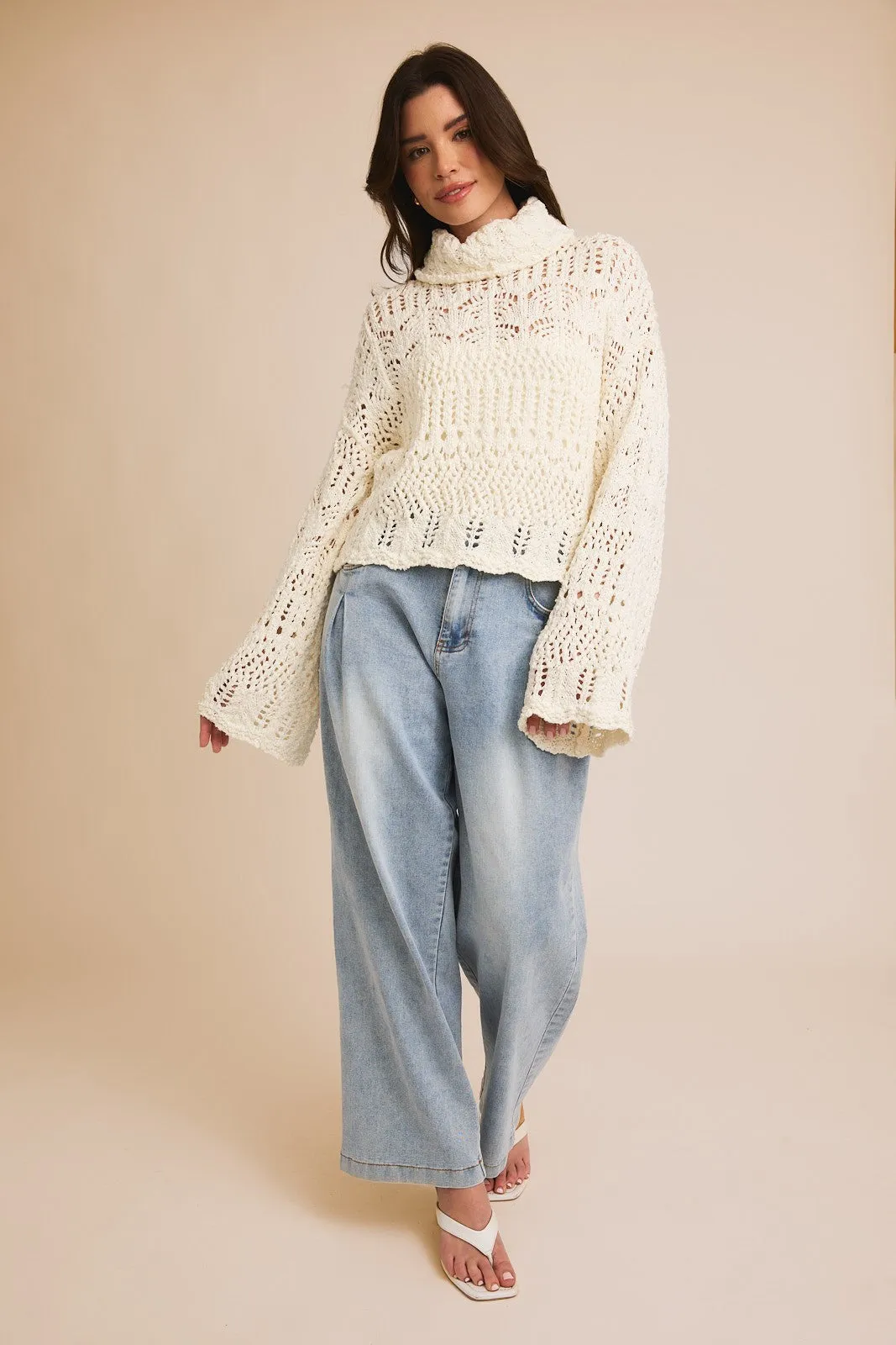 Crochet Effect Turtle Neck Sweater
