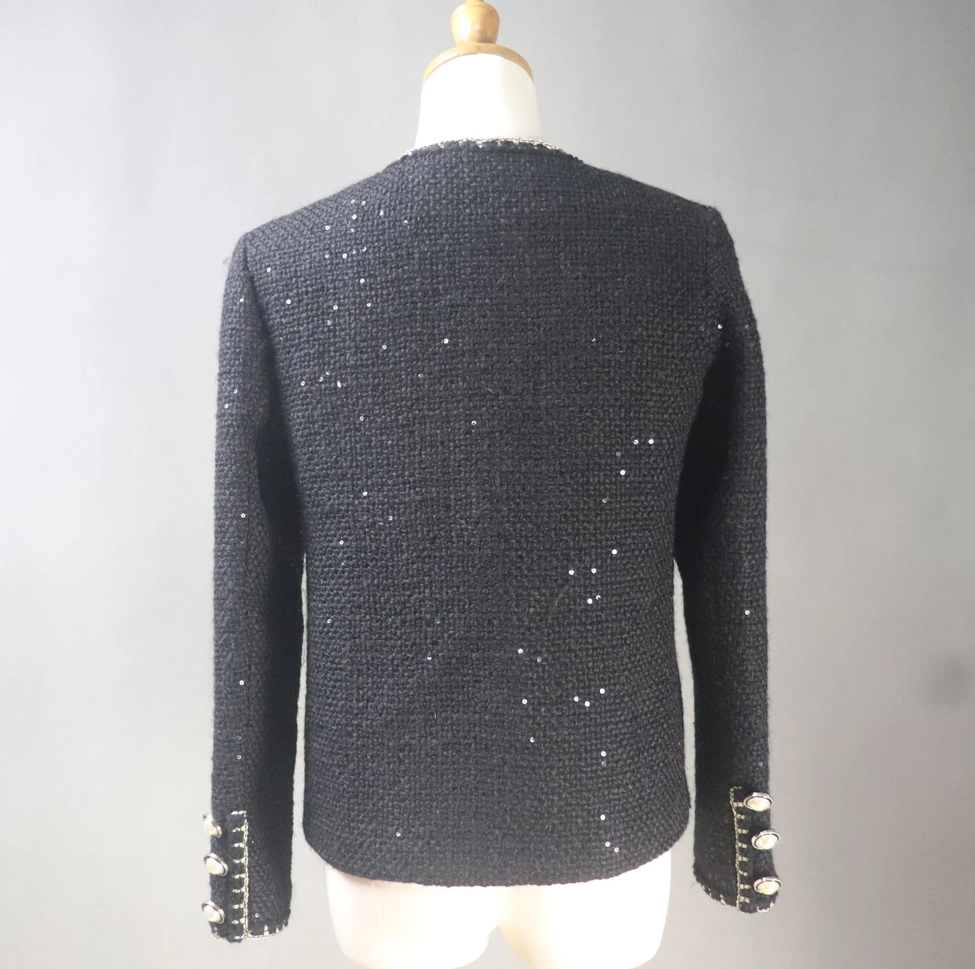Custom Made Tweed Jacket Black With Sequinnes
