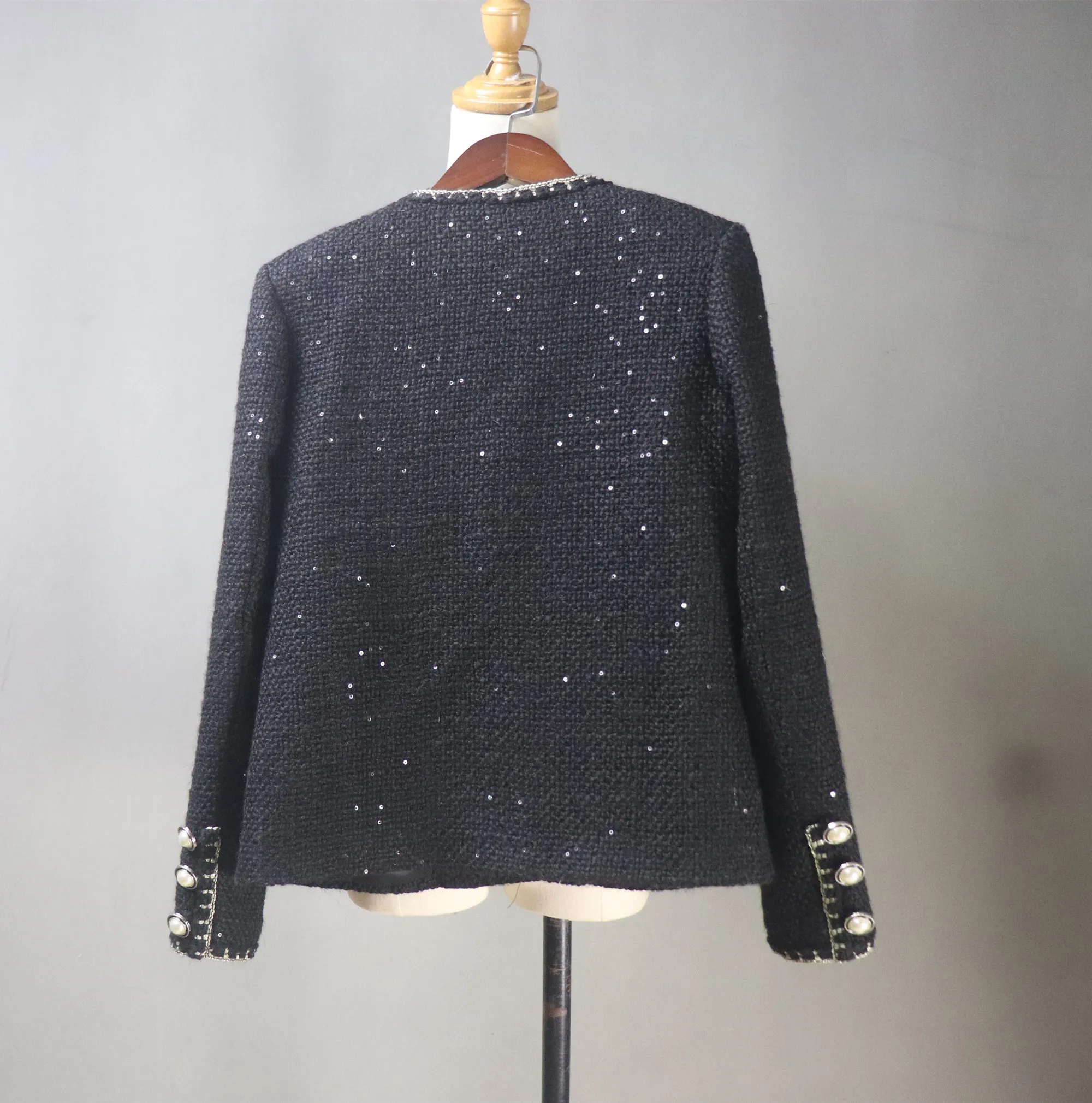 Custom Made Tweed Jacket Black With Sequinnes