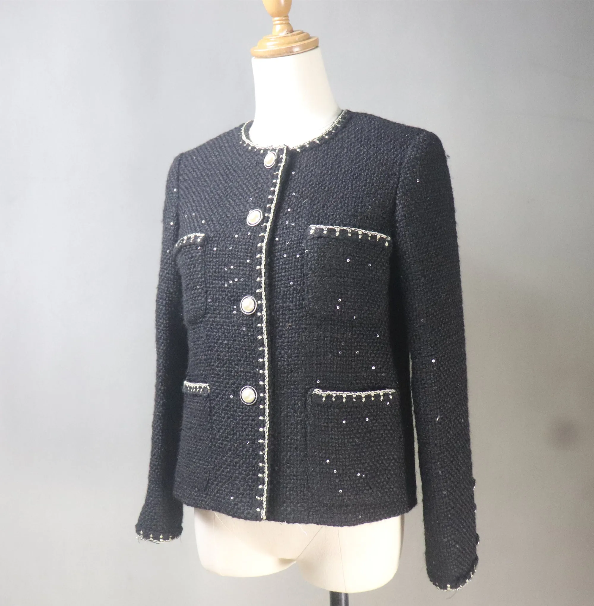 Custom Made Tweed Jacket Black With Sequinnes