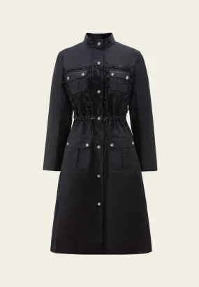 Drawstring-waist Lace-detail Parka Dress