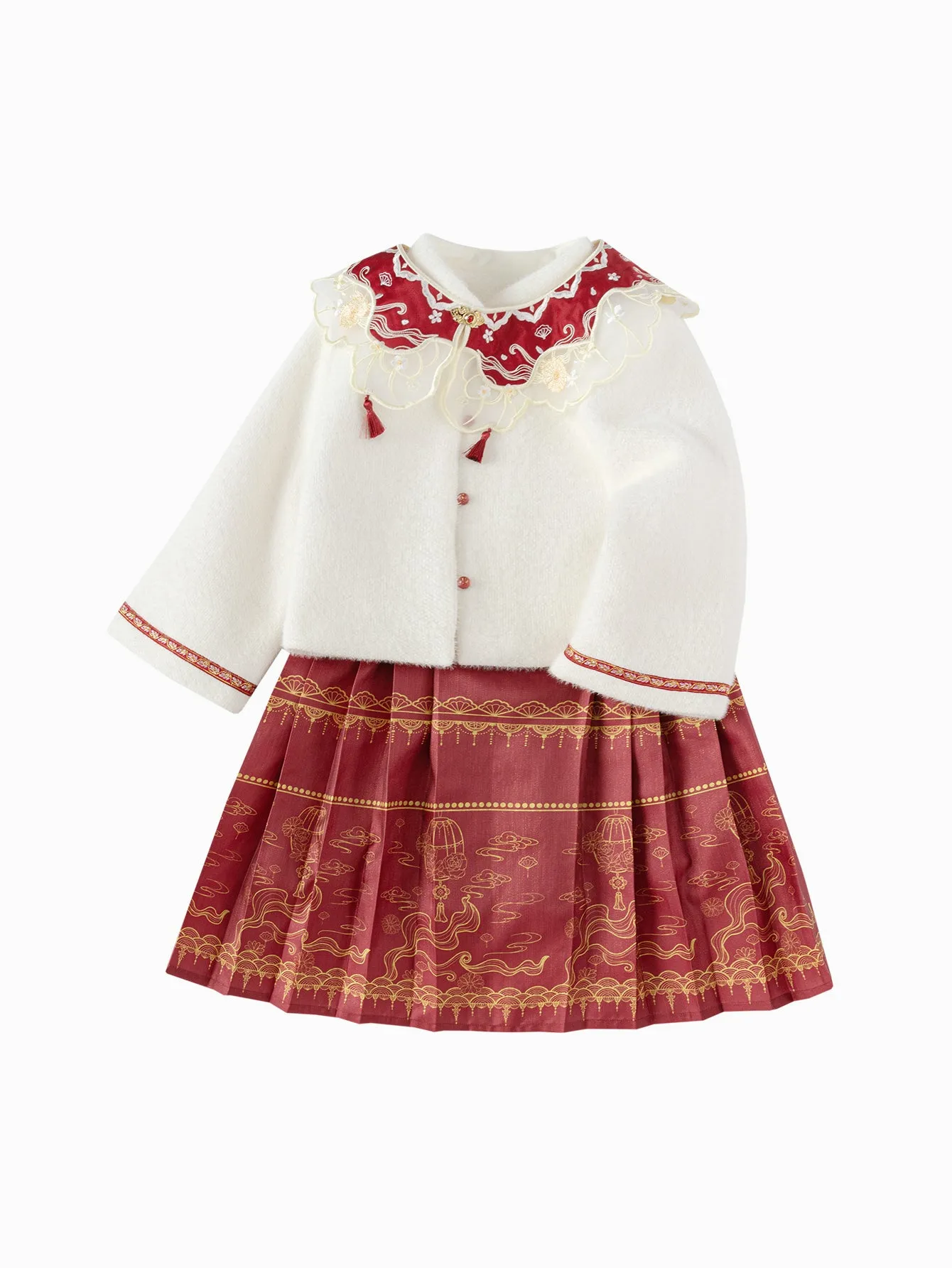 Girl Toddler Mesh Embroidery Holiday Long Sleeve Set
