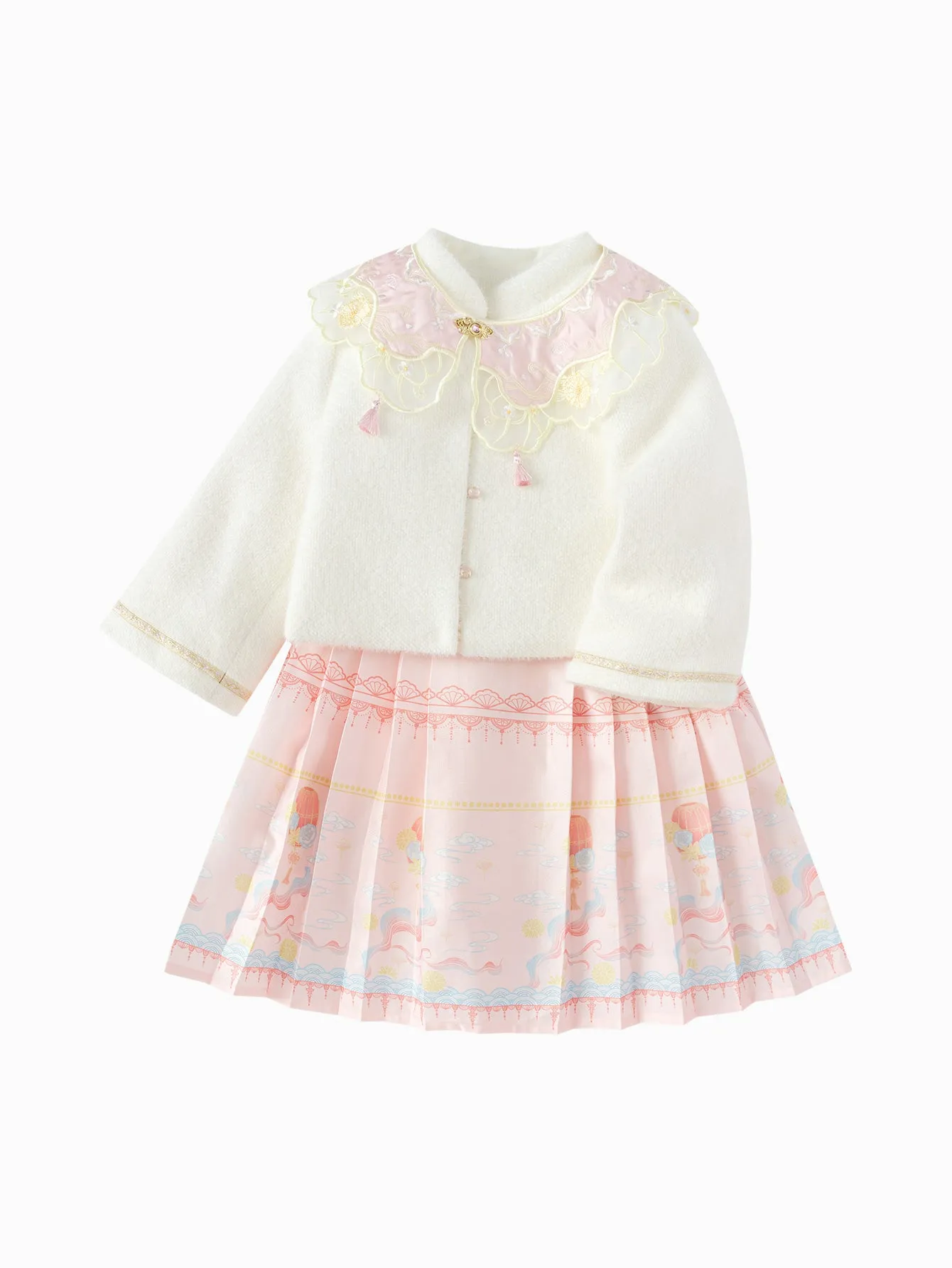 Girl Toddler Mesh Embroidery Holiday Long Sleeve Set