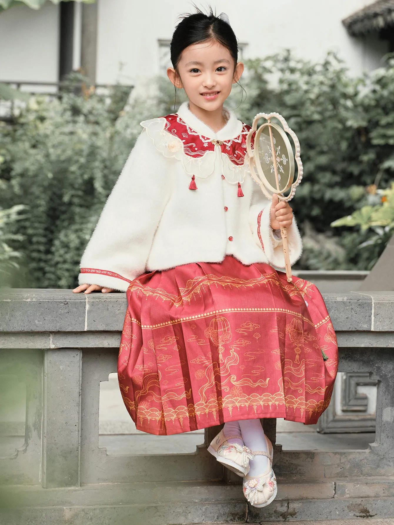 Girl Toddler Mesh Embroidery Holiday Long Sleeve Set