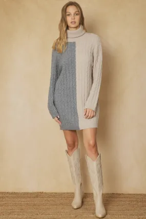 Grey/Cream Cable Knit Sweater Dress