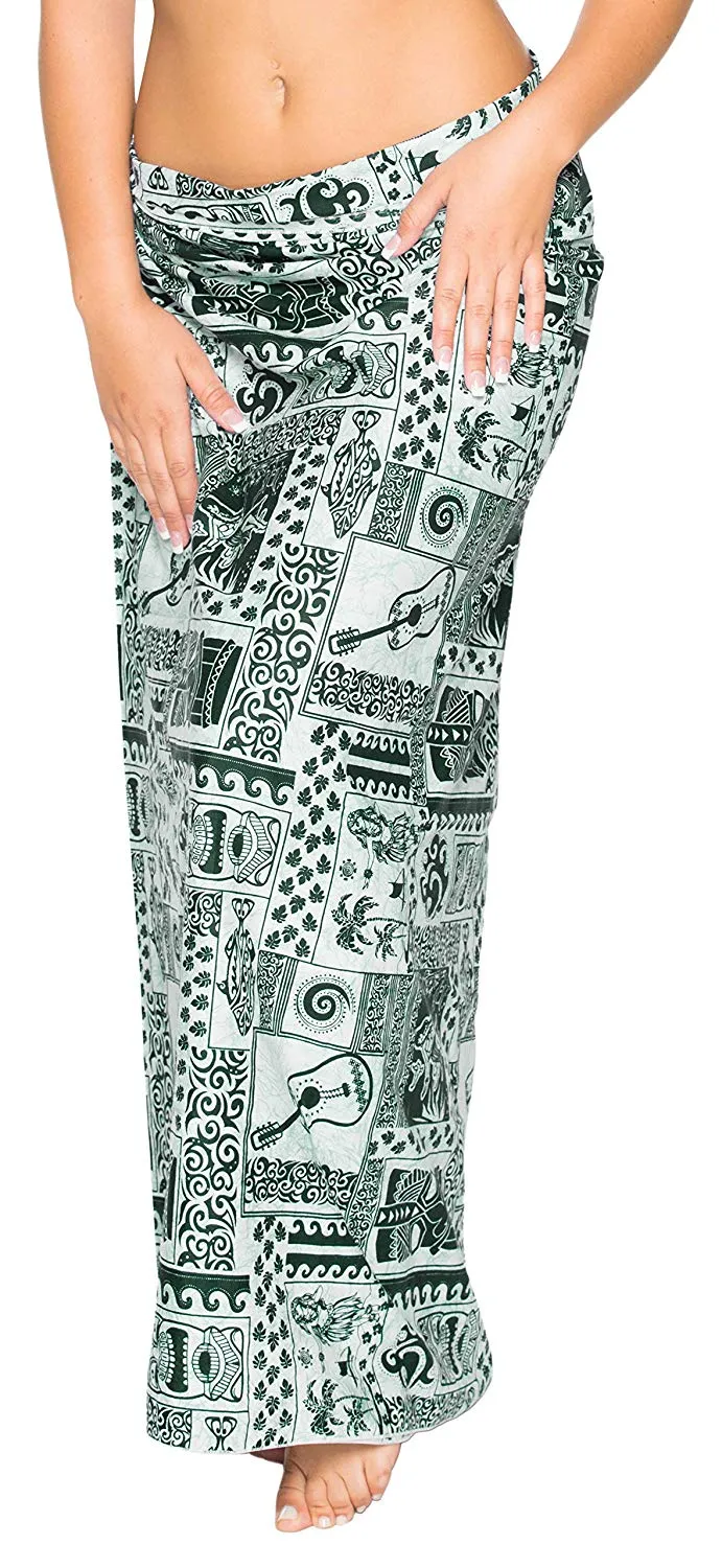 LA LEELA Cotton Bathing Suit Cover Up Swim Sarong Printed 78"X39" Green_2143