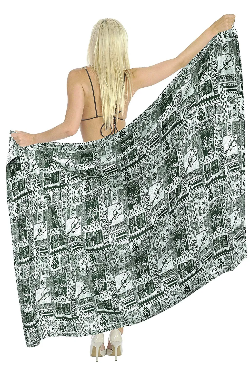 LA LEELA Cotton Bathing Suit Cover Up Swim Sarong Printed 78"X39" Green_2143