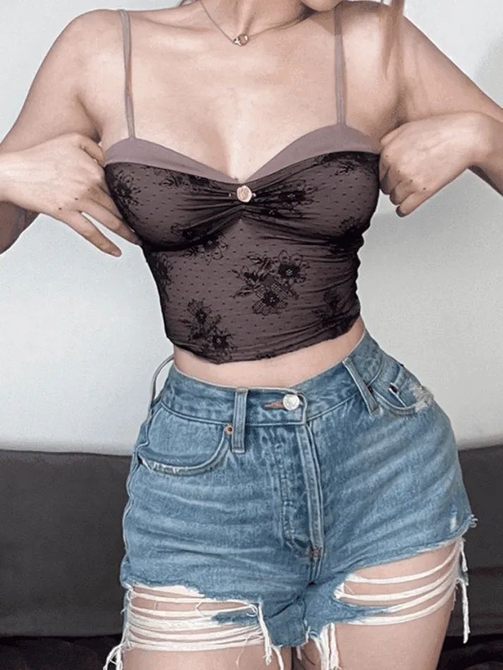 Lace Stitching Crop Cami Top