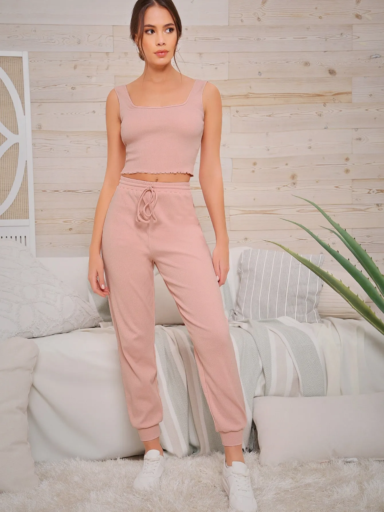Lettuce Trim Tank Top &amp; Sweatpants Set(SI)
