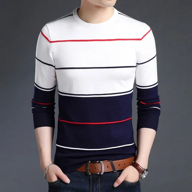 Men’s Slim Fit Striped knitted Wool Sweater.