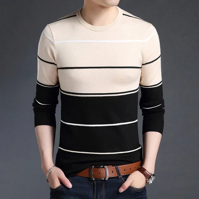 Men’s Slim Fit Striped knitted Wool Sweater.