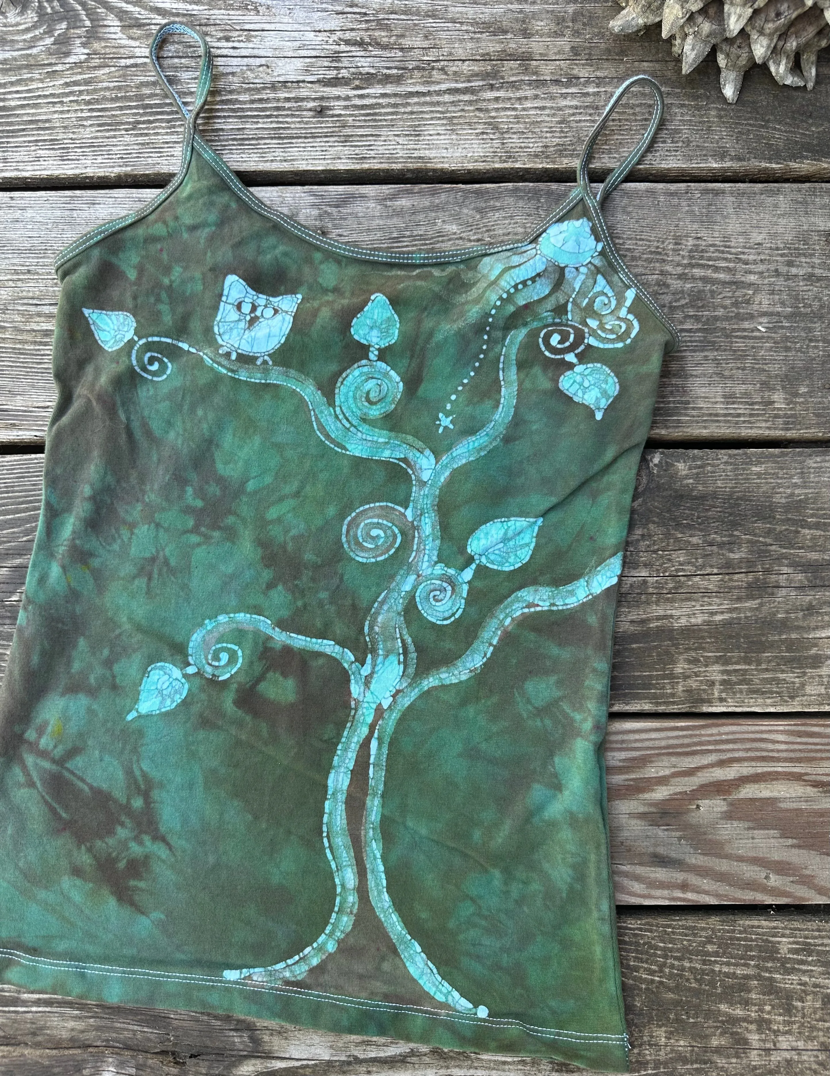 Owl In The Forest Hand Painted Batik Tank Top