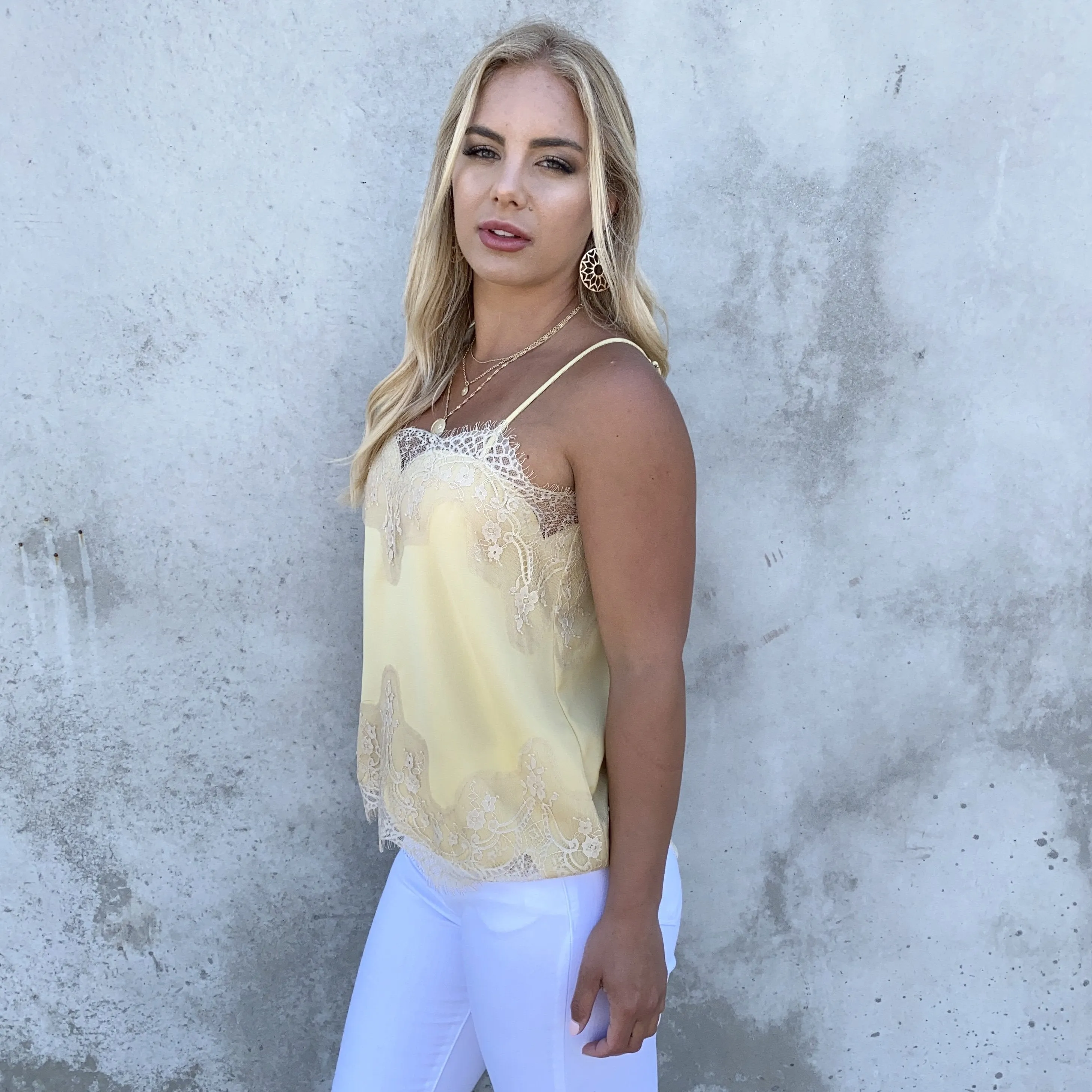 Place in Satin Camisole in Pale Yellow