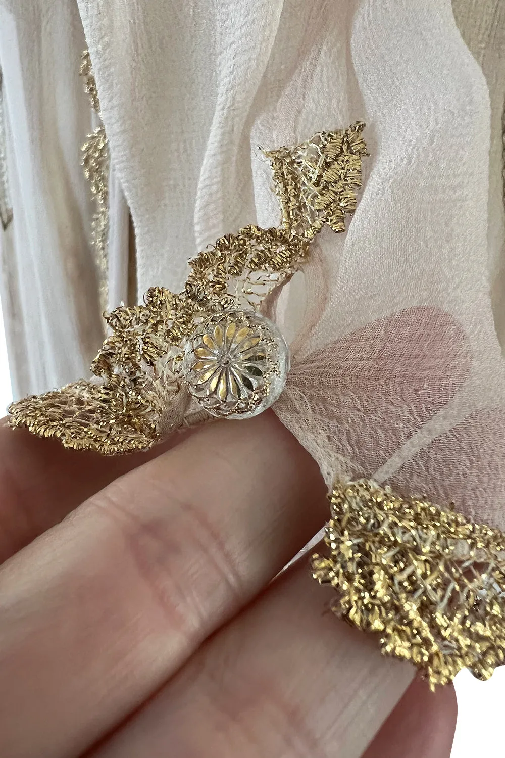 Prettiest 1977 Bill Gibb Couture Embroidered Gold Thread Net Dress w Long Jacket