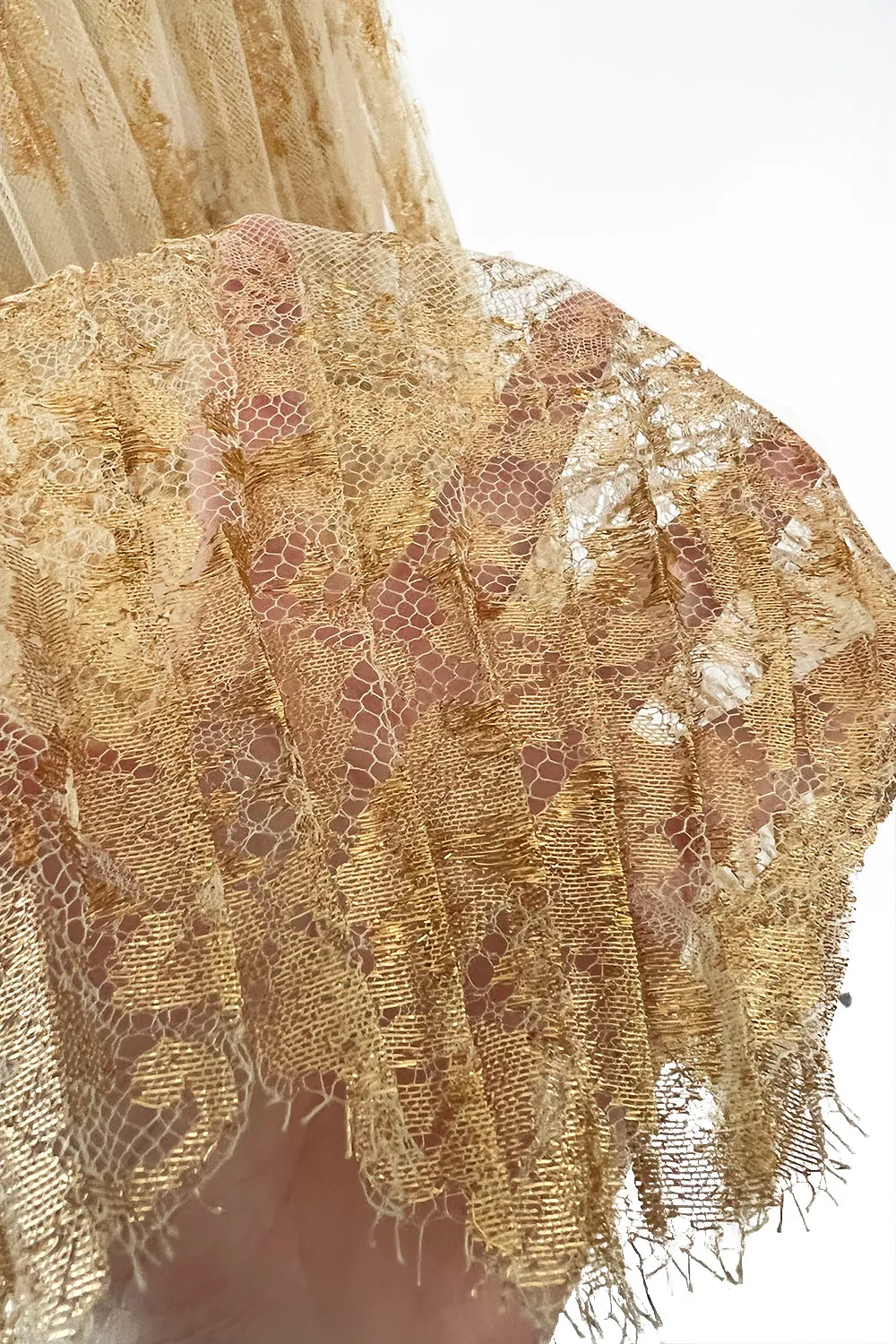 Prettiest 1977 Bill Gibb Couture Embroidered Gold Thread Net Dress w Long Jacket
