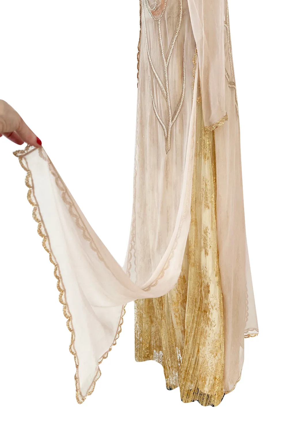 Prettiest 1977 Bill Gibb Couture Embroidered Gold Thread Net Dress w Long Jacket