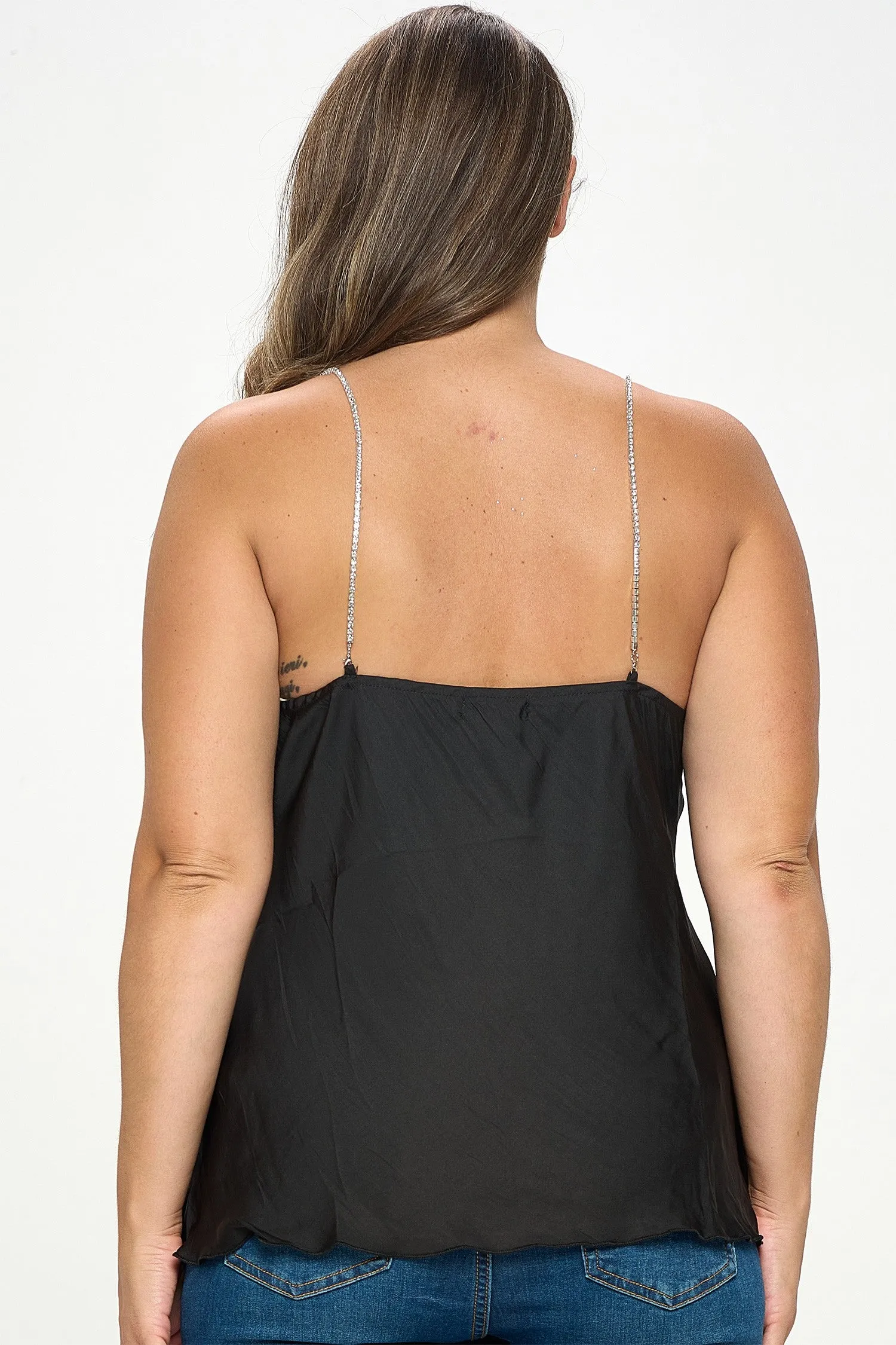 Rhinestone Strap Cowl Neck Camisole