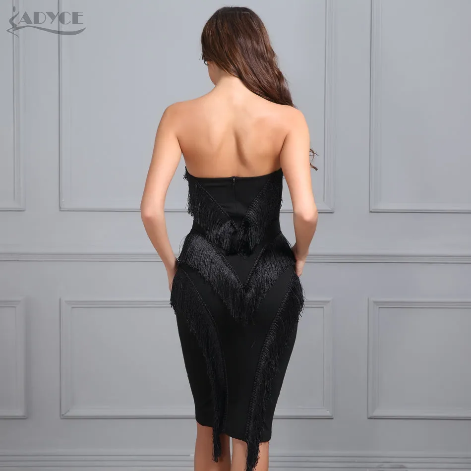 Strapless Tassel Knee Length Back Zipper Dress