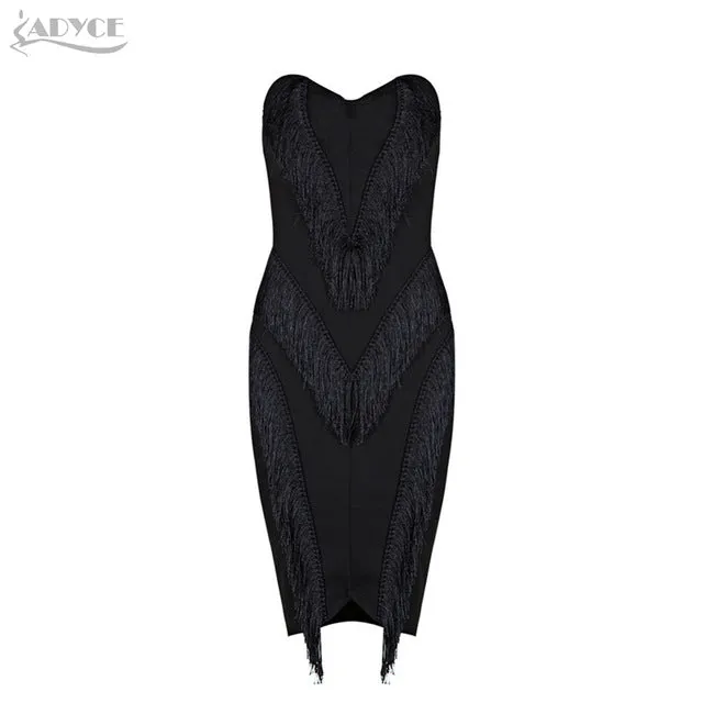 Strapless Tassel Knee Length Back Zipper Dress