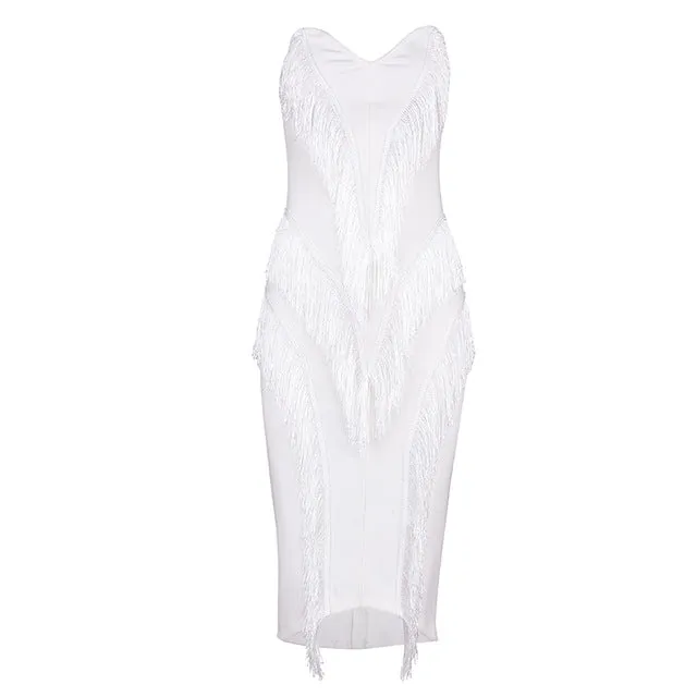 Strapless Tassel Knee Length Back Zipper Dress