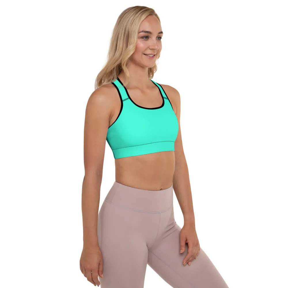 Turquoise Blue Color Sports Bra, Solid Color Bright Best Padded Yoga Bra- Made in USA/ EU