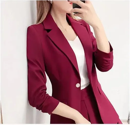 Wjczt Spring Autumn Red Suit Dress Fashion Temperament Small Suit Coat Pleated Skirt 2-piece Set Formal Skirt Suits for Women Dress