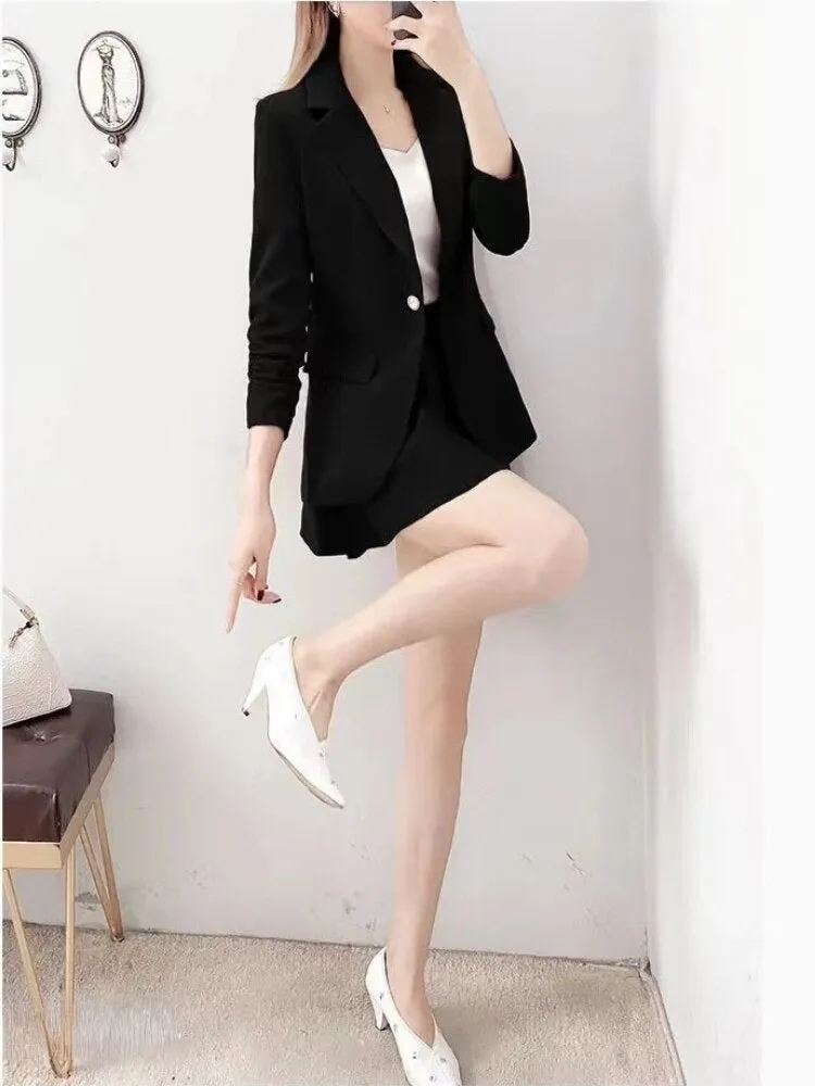 Wjczt Spring Autumn Red Suit Dress Fashion Temperament Small Suit Coat Pleated Skirt 2-piece Set Formal Skirt Suits for Women Dress