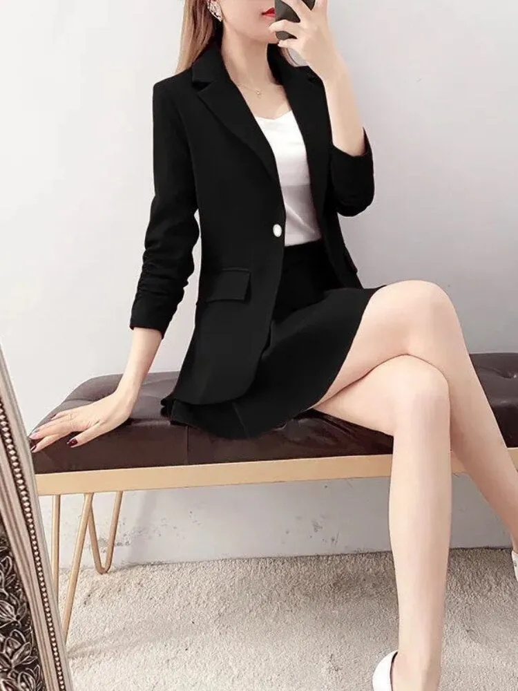 Wjczt Spring Autumn Red Suit Dress Fashion Temperament Small Suit Coat Pleated Skirt 2-piece Set Formal Skirt Suits for Women Dress