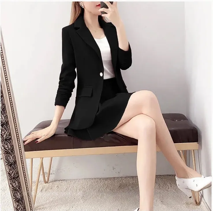 Wjczt Spring Autumn Red Suit Dress Fashion Temperament Small Suit Coat Pleated Skirt 2-piece Set Formal Skirt Suits for Women Dress